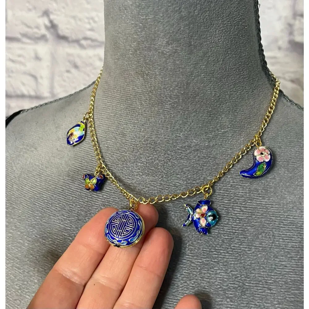 Handmade Upcycled Vintage Cloissone Charm Necklace
